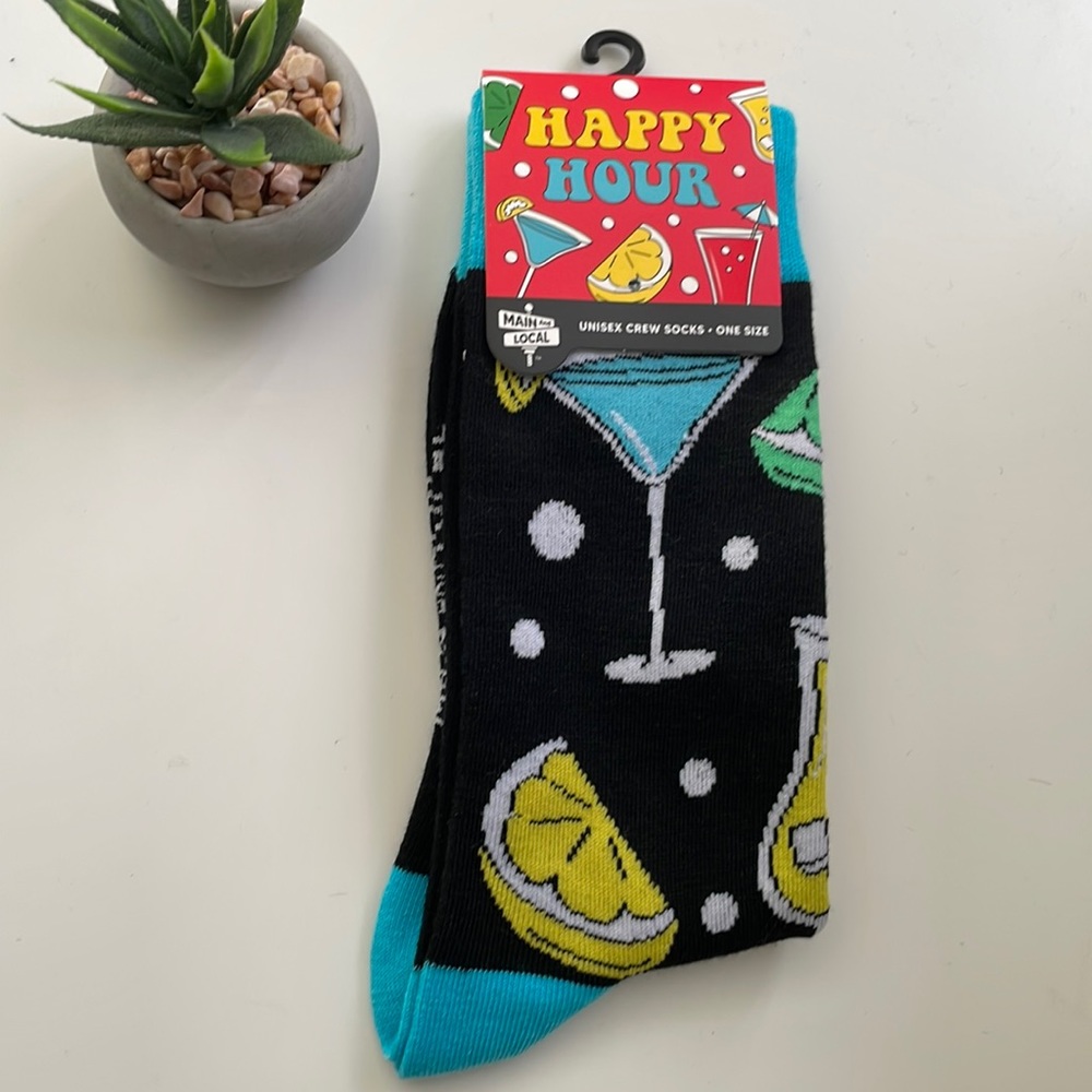 2 for $20 - Main and Local unisex happy hour crew socks